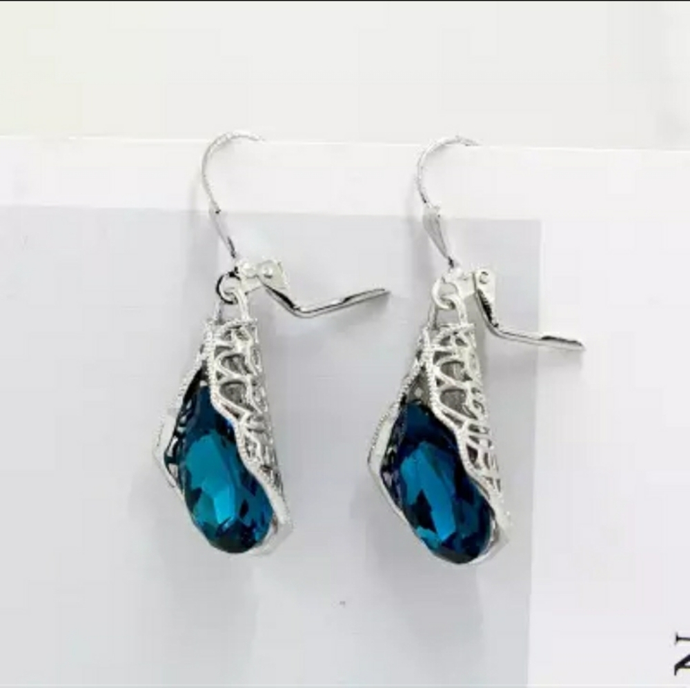 Silver Blue Boho Earrings - Picture 5 of 5